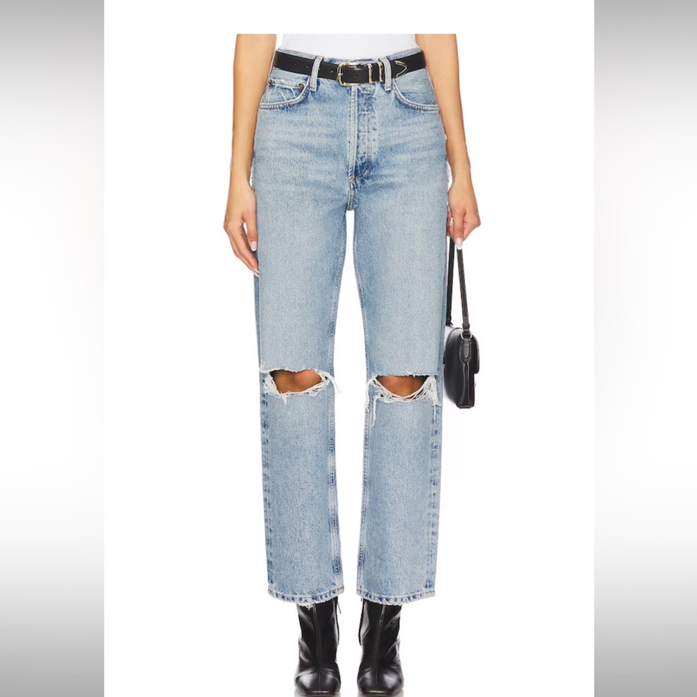 Agolde Light Wash Ripped Knee Straight Leg Jeans - Women size 24